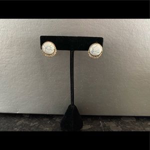 Yellow Gold-tone Howlite & Crystal Earrings